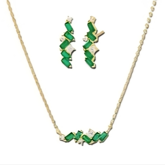 Adina Eden Elegant Green and Gold Necklace and Earring Set - Picture 1 of 2
